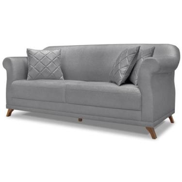 Imagem de Sofa 3 Lugares Retro Polo 200cm Com Almofada Linho Cinza Ezz - Milani 
