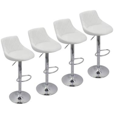 Imagem de Kit 4 Banquetas Milano Carmel Estofada Giratória c/ Regulagem - Branco