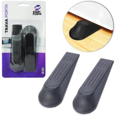 Imagem de Aparador / trava de porta de plastico preto com 2 pecas 11x3,5cm - VAR