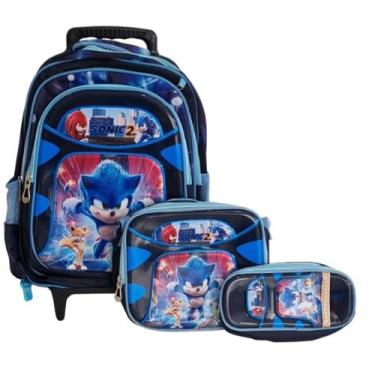 Imagem de Mochila KIT ESCOLAR Sonic 2024 Rodas Lancheira Estojo - RLMODAS, Azul,