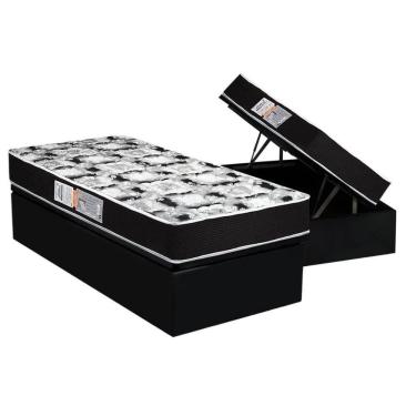 Imagem de Cama Box Baú Solteiro: Colchão Espuma D45 Luckspuma Gran Luck Pró Saúde Duplo + Base Crc Suede Black(88x188)