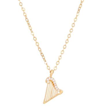 Imagem de IXDEAXLY Colar de instrumento musical com pingente de harpa de zircão para mulheres e homens para amantes de instrumentos musicais, Zinco, Sem Pedra Preciosa