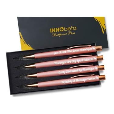 Imagem de InnoBeta Conjunto de 4 canetas esferográficas, presentes de flamingo, ideia de presente perfeita para mulheres no aniversário e no Natal