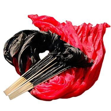 Imagem de Nimiman 1 par de véus femininos de seda real chinesa para leque de dança do ventre cor gradiente preto vermelho 1,5 m, Preto, vermelho, tamanho �nico