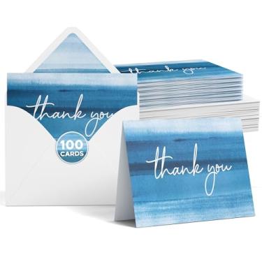 Imagem de VNS Creations Pacote com 100 cartões de agradecimento com envelopes e adesivos - Conjunto de caixa de cartões de agradecimento em branco 4 x 6 clássicos - Notas de agradecimento grandes para