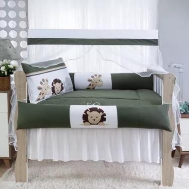 Imagem de Kit Berço Americano Menino Completo 9 Peças Leão Bordado Verde - Estaç