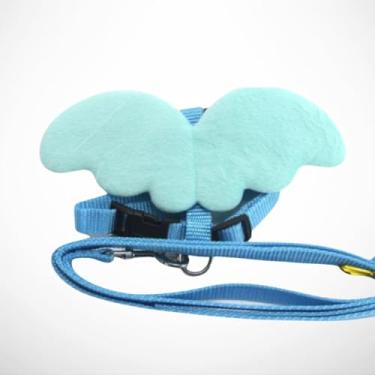 Imagem de Coleira Peitoral Anjinho de Gato Pet Colorido com Guia e Asa de Anjo (AZUL)