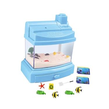 Imagem de Tanque de peixes artificial, decoração de tanque de peixes falso, mini aquário, tanque de peixes infantil para meninas meninos crianças, Azul
