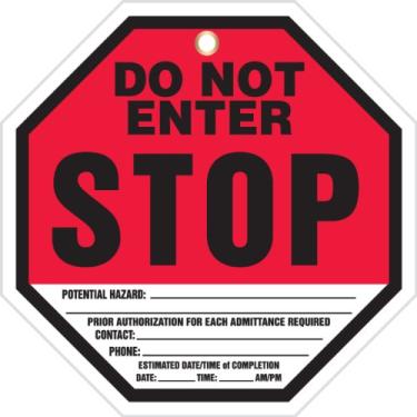 Imagem de Accuform Signs TAP842CTP Octo-Tag, Legend"Stop Do NOT Enter", formato octogonal de 20 cm, espessura de 0 mm, cartolina PF, vermelho/preto sobre branco (pacote com 10)