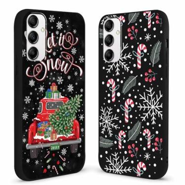 Imagem de Yomjew Pacote com 2 capas para celular Feliz Natal para Samsung Galaxy A14 5G 6,6 polegadas, linda árvore de Natal, Natal, carro, caminhão, doces, decoração, capa de TPU à prova de choque para meninas