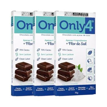 Imagem de Kit com 3 Tabletes de Chocolate 70% Cacau Com Flor de Sal de 70g cada - Only4