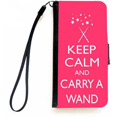Imagem de Rikki Knight Keep Calm and Carry a Wand – Capa tipo carteira flip cor rosa tropical com aba magnética para Apple iPhone 5c