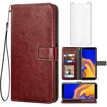 Imagem de Asuwish Capa tipo carteira compatível com Samsung Galaxy J4 Plus, protetor de tela de vidro temperado e suporte de couro para cartão, acessórios de celular, capas para celular para Glaxay J4 Prime