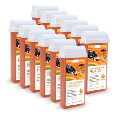 Imagem de Kit Depilflax Cera Depilatória Roll-On Mamão 12 Unidades