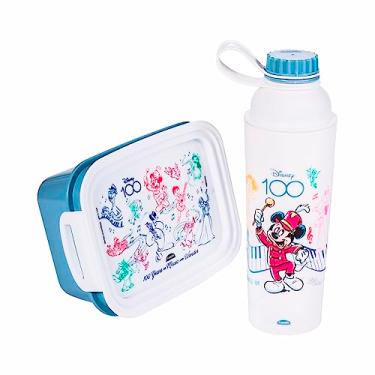 Imagem de Kit Marmita Hermética 850 ml com Travas e Garrafa 660 ml Mickey e Amigos Plasútil