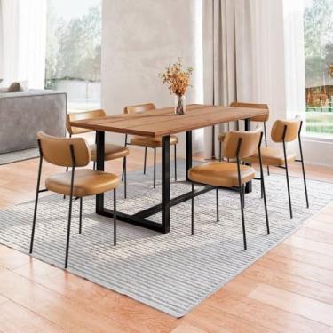 Imagem de Conjunto Mesa de Jantar Rústica Madeira Maciça com 6 Cadeiras Mona Marrom/Preto