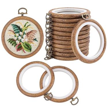 Imagem de Framendino, Pacote com 15 Mini Bastidores Redondos para Bordado, 4", Moldura de Exibição de Madeira Imitada, Círculo, Ponto Cruz, Aro para Artesanato, Costura, Enfeites Pendurados