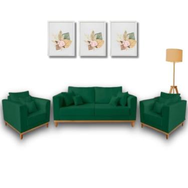 Imagem de Conjunto de Sofá Beny 3 Peças, 1 Sofá 1,80m e 2 Poltronas, Tecido Linho. (Verde Musgo)