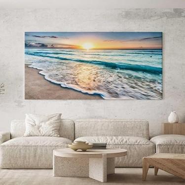 Imagem de Quadro Decorativo para Sala Quarto Hall 100x70 Paisagem Praia Nascer Sol Horizontal Grande Decoração Parede Tela