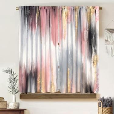 Imagem de Cortinas gradientes modernas, arte urbana moderna barroca cinza dourado rosa pintura traçados padrão sem costura, cortinas blackout com bolso para varão para sala de estar, quarto, cozinha, banheiro,