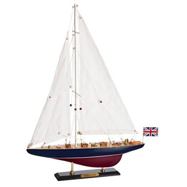 Imagem de SAILINGSTORY Modelo de veleiro de madeira, barco à vela, iate, decoração Endeavour, escala 1/100, réplica da taça americana de 1934