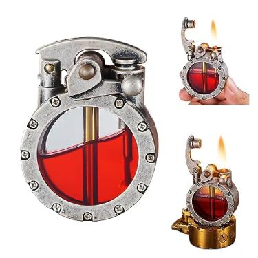 Imagem de Isqueiro vintage - Isqueiro de querosene transparente retrô, design steampunk exclusivo para acampamento e churrasco, presentes para homens pai (prata)