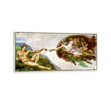 Imagem de JZSDGB Impressão em tela com moldura prateada de Michelangelo, pôster The Creation of Adam, reproduções clássicas de pinturas famosas, imagem vintage, arte de parede em tela para decoração de casa 60