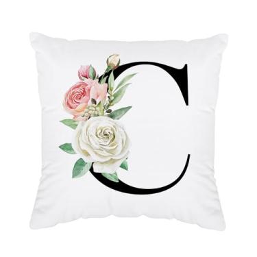 Imagem de Capas de almofada com inicial 45,7 x 45,7 cm - capa de almofada monograma, capa de almofada com monograma C, fronha de almofada personalizada para mulheres, presentes iniciais C para