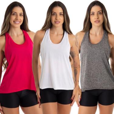 Imagem de Kit 3 Camisetas Fristyle Regatinha Dry Fit Básica Feminina Adulto, Ros