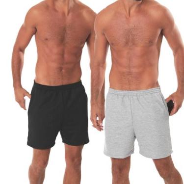 Imagem de Kit 2 Bermuda Moletom Masculina Com Bolso Básica Short Academia Treino