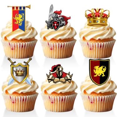 Imagem de 18 PCS Medieval Cupcake Toppers for Boys Girls Adult Happy Birthday Viking Knight King Castles Dragon Cake Decor Medieval Party Decorations Supplies