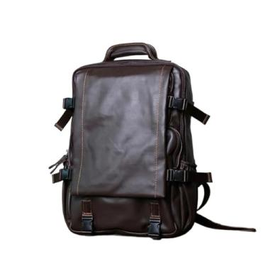 Imagem de Mochila masculina de couro mochila de viagem de negócios para homens bolsa de computador de grande capacidade(Coffee)