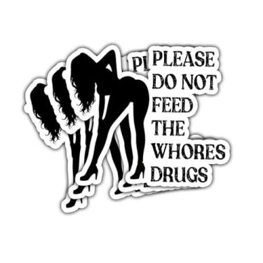 Imagem de Adesivo divertido de 3 peças Please Do Not Feed The Whores Drugs Gift Please Do Not Feed The Whores Drogas Adesivos Sexy Girl Silhouette Crazy Bitch Decalque para Laptop Garrafa Telefone Carro