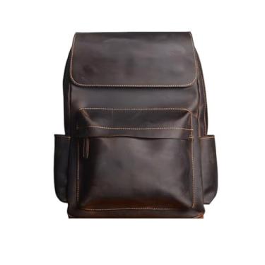 Imagem de Mochila de couro retrô para homens, mochila de couro de vaca, bolsa de viagem para homens, bolsa de computador de grande capacidade para 15,6 polegadas(Dark Brown)