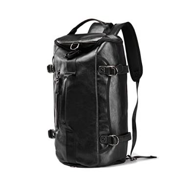 Imagem de Mochila para homens Bolsas de viagem de couro Mochila de grande capacidade Casual Mochila preta para homens