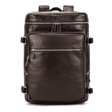 Imagem de Mochila masculina de couro genuíno, mochila macia de couro de vaca para laptop, mochila de viagem para homens, bolsa de couro preta(Brown)