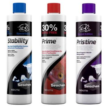 Imagem de Kit Seachem Stability 325ml Prime 325ml Pristine 325ml para Aquário