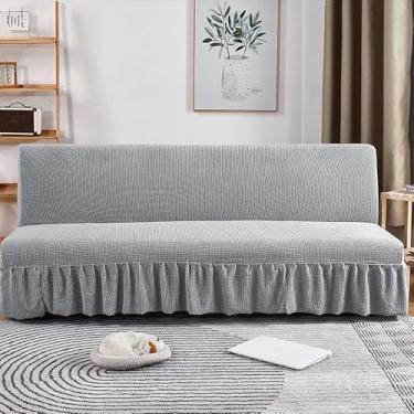 Imagem de Capa de futon sem braços com saia de babados, sofá-cama futon altamente elástica(Gray,Small (120-150cm))