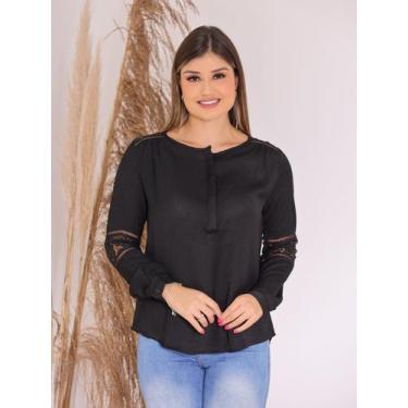 Imagem de Blusa Feminina Manga Longa com Renda nas Costas, Manga e Ombro Premium