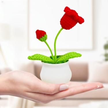 Imagem de MAIQUNE Vaso de flores de crochê, vaso de malha feito à mão, vasos de lírio artificial do vale presentes para família e amantes, decoração de painel de carro de escritório em casa