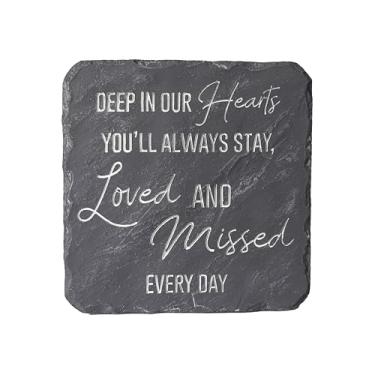Imagem de Pavilion Gift Company - Loved & Missed - 19,7 cm x 19,7 cm Cimento à prova de intempéries Lembrança Luto Memorial Luto Amor Jardim Pedra