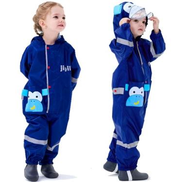 Imagem de Fewlby Roupa de chuva infantil infantil para meninos e meninas, moletom com capuz com zíper fofo macaco de desenho animado à prova d'água, jaqueta de chuva 8-10 anos, tamanho 2GG