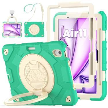 Imagem de ZSLVPN Capa infantil para iPad Air de 11 polegadas 2024 M2, iPad Air 11 6ª geração à prova de choque com alça giratória e suporte - protetor de tela - alça de ombro - suporte de lápis, verde menta