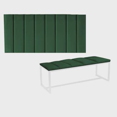 Imagem de Kit Painel Carla e Calçadeira Industrial 90cm Solteiro Box Ferro Branco Suede Verde - Ahz Móveis