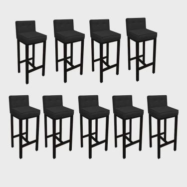 Imagem de Kit 09 Banqueta Alta Com Encosto Alba Cozinha Balcão Bistrô Base Madeira Preto Suede Preto - Ahz Móveis