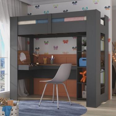 Imagem de Cama Alta Infantil/juvenil Multifuncional com Escrivaninha Penteadeira Agatha