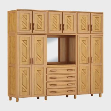 Imagem de Guarda-Roupa Grécia Capelinha Casal Mel com Espelho 10 Portas 4 Gavetas e Maleiro Madeira Maciça de Pinus - Cavazotto