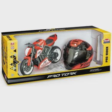 Imagem de Protork pro Rider Naked com Moto e Mini Capacete Laranja Usual Brinquedos 603