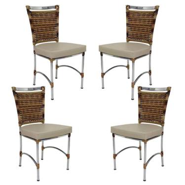 Imagem de 4 Cadeiras Em Alumínio E Fibra Sintética Jk Cozinha Edícula Cappuccino E Nautico Bege