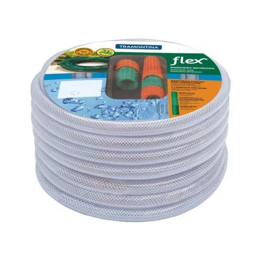 Imagem de Mangueira flex em pvc transparente para jardim com 30 metros E com engates plastic tramontina